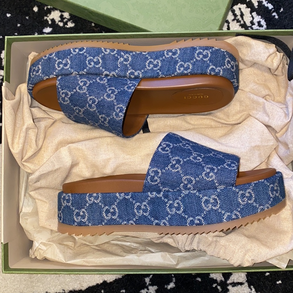 NEW w/ Box - Gucci Denim Platform Slide Sandal